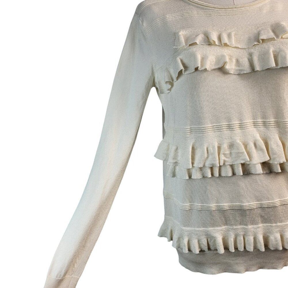 Authentic DVF Small Petite White Sweater Merino Wool Viscose Tiered Ruffles - Picture 13 of 15